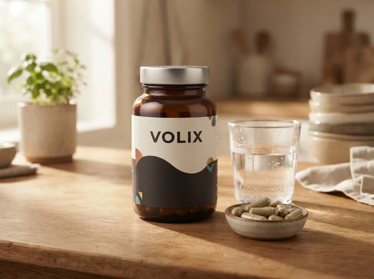 Volix flacon met glas water op tafel